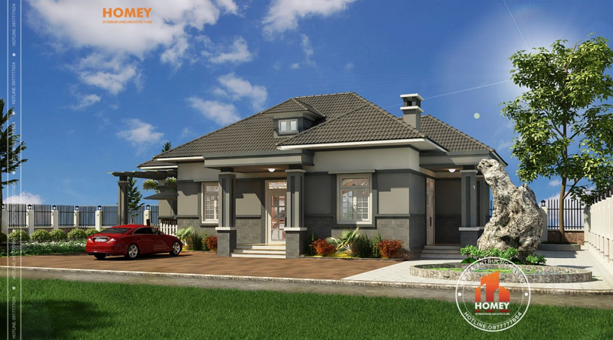 BT1T 1 Mẫu thiết kế biệt thự mini mái chéo hiện đại tại Hạ Long, Quảng Ninh