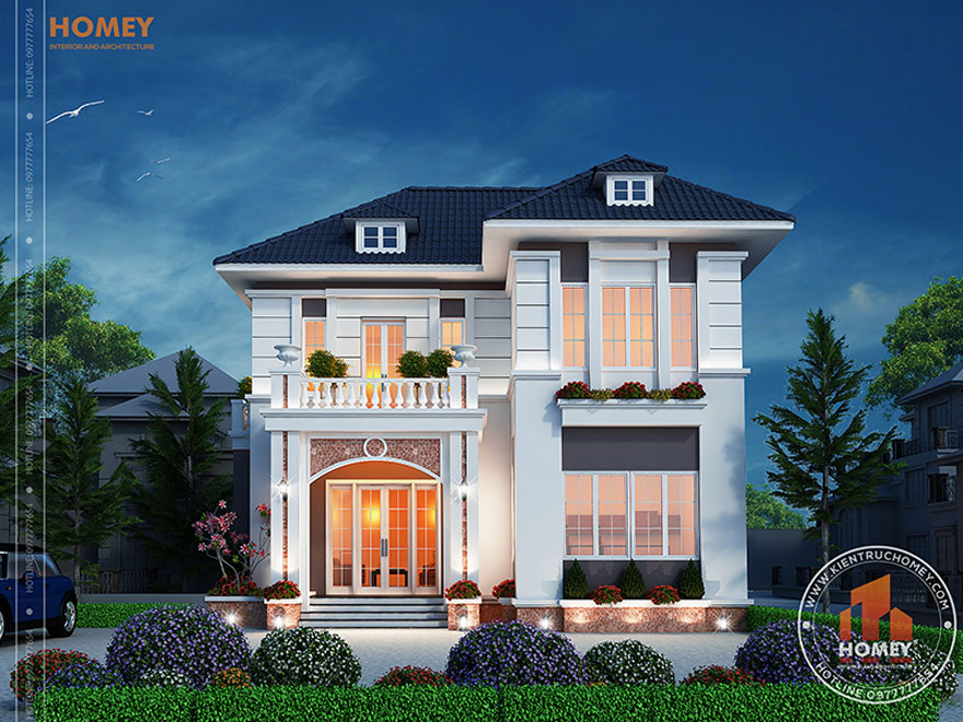 Kiến trúc ngoại thất nguy nga, tráng lệ Biệt thự 2 tầng hiện đại mặt đứng