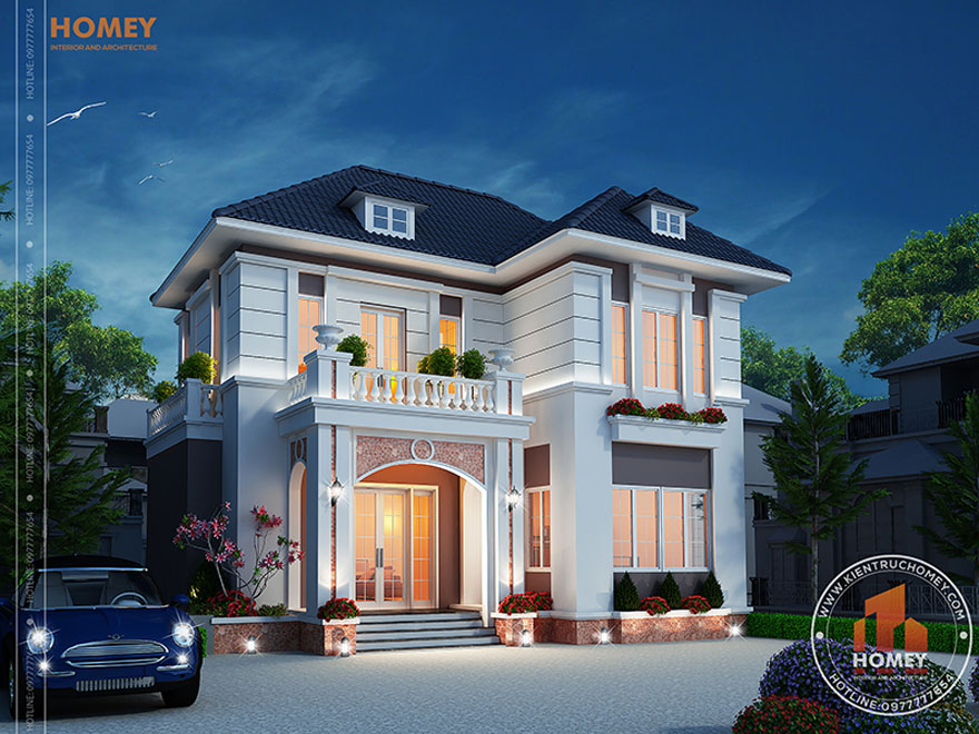 Ngất ngây với mẫu thiết kế biệt thự 2 tầng mái thái tại Thanh Oai Hà Nội Biệt thự 2 tầng hiện đại phối cảnh
