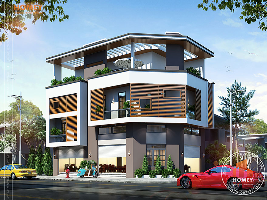 Biệt thự 3 tầng hiện đại mặt đứng