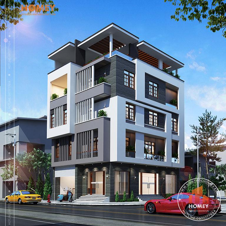 Biệt thự 5 tầng hiện đại phối cảnh