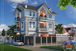 Biệt thự hiện địa mái thái 3 tầng - Bắc Giang - phối cảnh