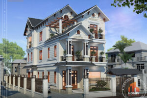 Biệt thự mái Thái 3 tầng tông màu trắng