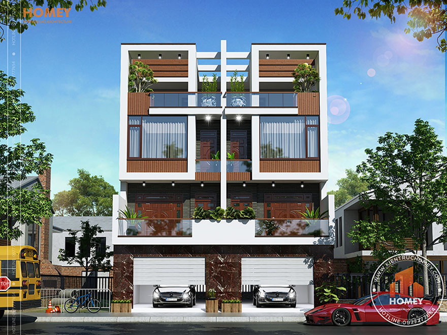 Biệt thự 4 tầng hiện đại mặt đứng