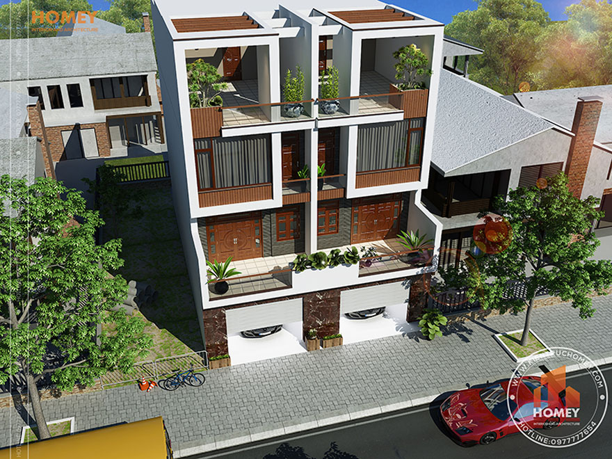 Biệt thự 4 tầng hiện đại phối cảnh chim bay