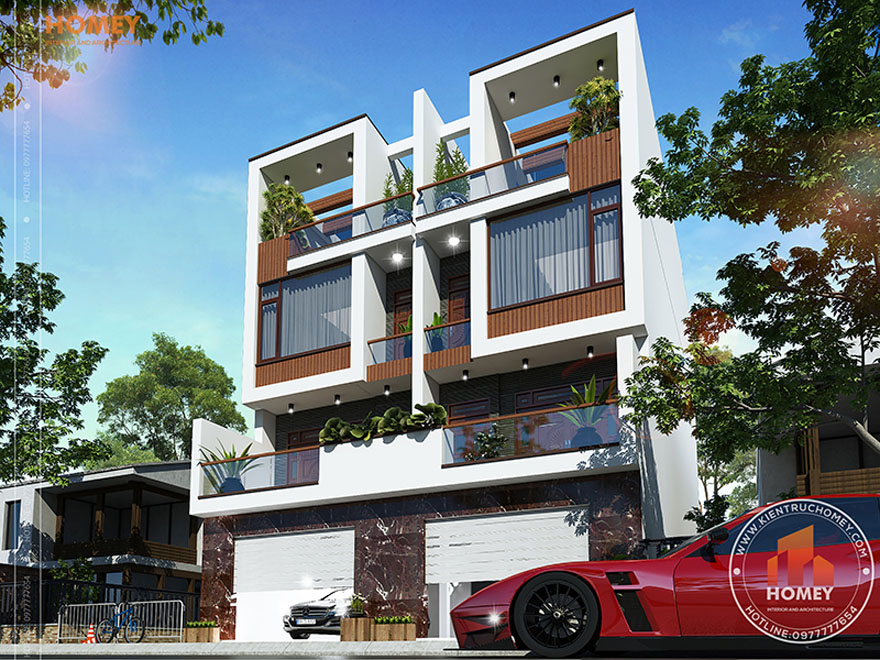 Biệt thự 4 tầng hiện đại phối cảnh