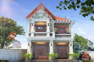 Mặt đứng biệt thự 2 tầng tân cổ điển mái thái