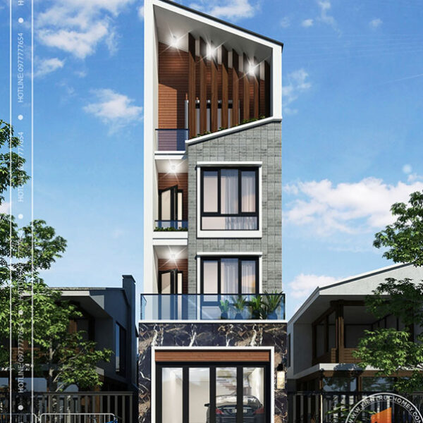 Mặt đứng nhà lô phố hiện đại 4 tầng