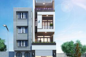 Mặt đứng nhà lô phố hiện đại 4 tầng
