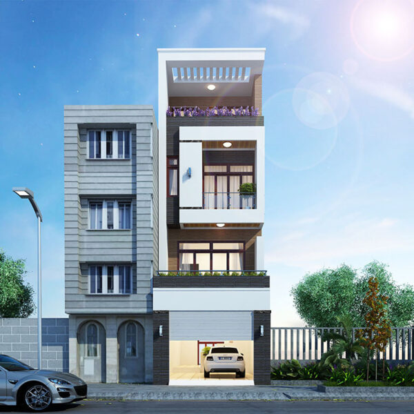 Mặt đứng nhà lô phố hiện đại 4 tầng