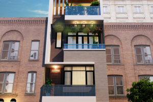Mặt đứng nhà lô phố hiện đại 4 tầng