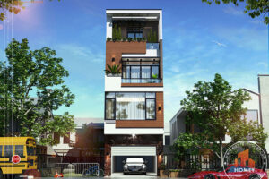 Nhà lô phố hiện đại 4 tầng Bắc Ninh - phối cảnh mặt đứng