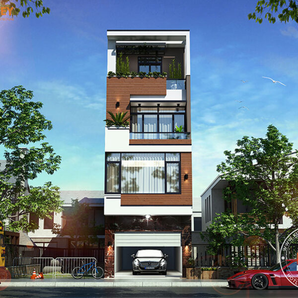 Nhà lô phố hiện đại 4 tầng Bắc Ninh - phối cảnh mặt đứng