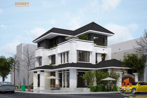 Phối cảnh biệt thự hiện đại 3 tầng mái thái