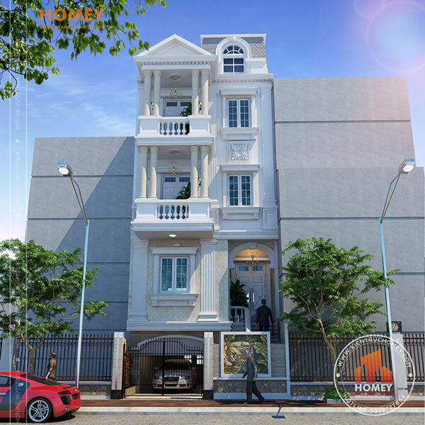 Mặt đứng nhà lô phố hiện đại 5 tầng