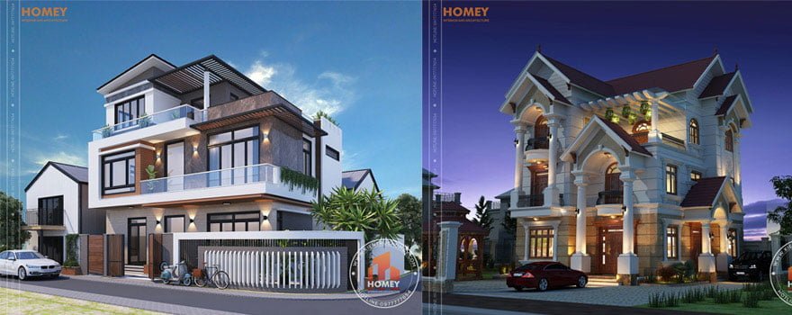 Homey thiết kế biệt thự 2,5-3 tầng