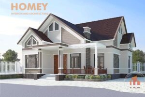 Mặt đứng biệt thự 1 tầng hiện đại mái Thái 600 triệu