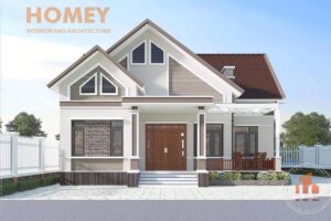 Mặt đứng biệt thự 1 tầng hiện đại mái Thái 600 triệu