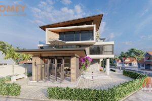 biệt thự hiện đại 3 tầng mái chéo kết hợp bằng có phòng khách mở