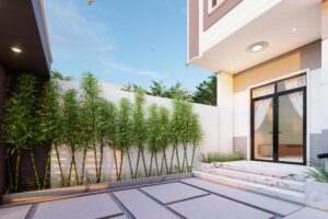 nhà phố 2 tầng mặt tiền 6,5m hiện đại cây xanh