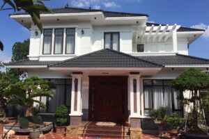 biệt thự 2 tầng thi công thực tế mái chéo