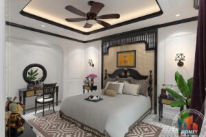 nội thất biệt thự phòng ngủ phong cách đông dương indochine sang trọng