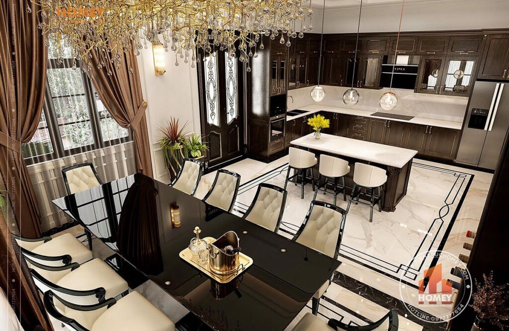 nội thất biệt thự phòng bếp ăn phong cách luxury sang trọng