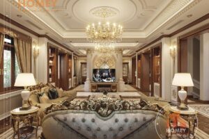 nội thất biệt thự phòng khách sang trọng dát vàng