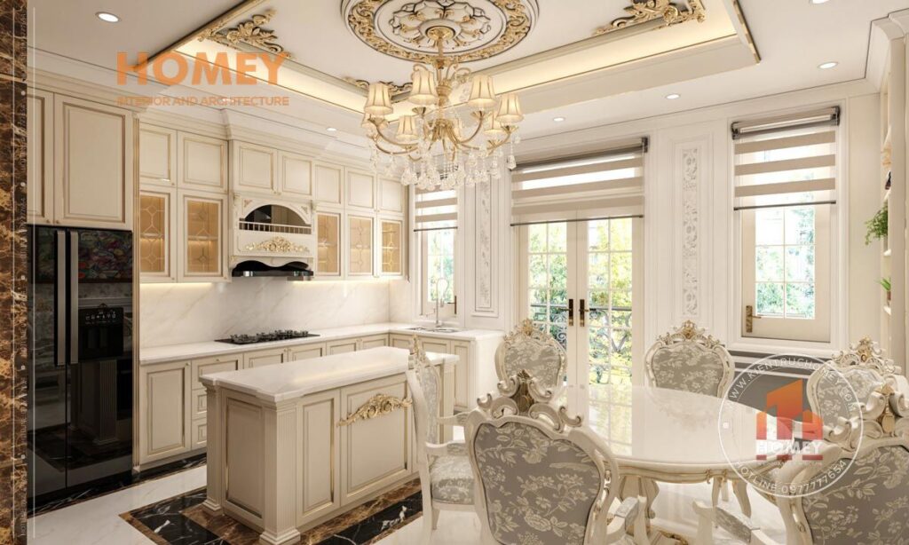 nội thất phòng bếp ăn tân cổ điển sang trọng