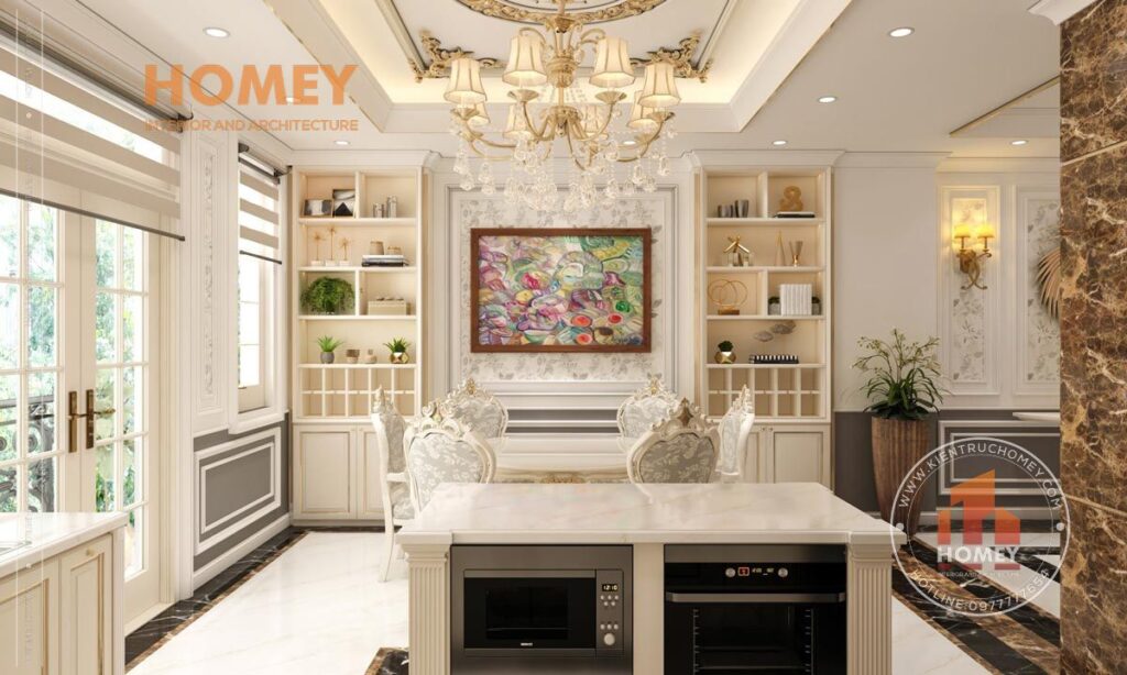 nội thất phòng bếp bàn đảo tân cổ điển sang trọng